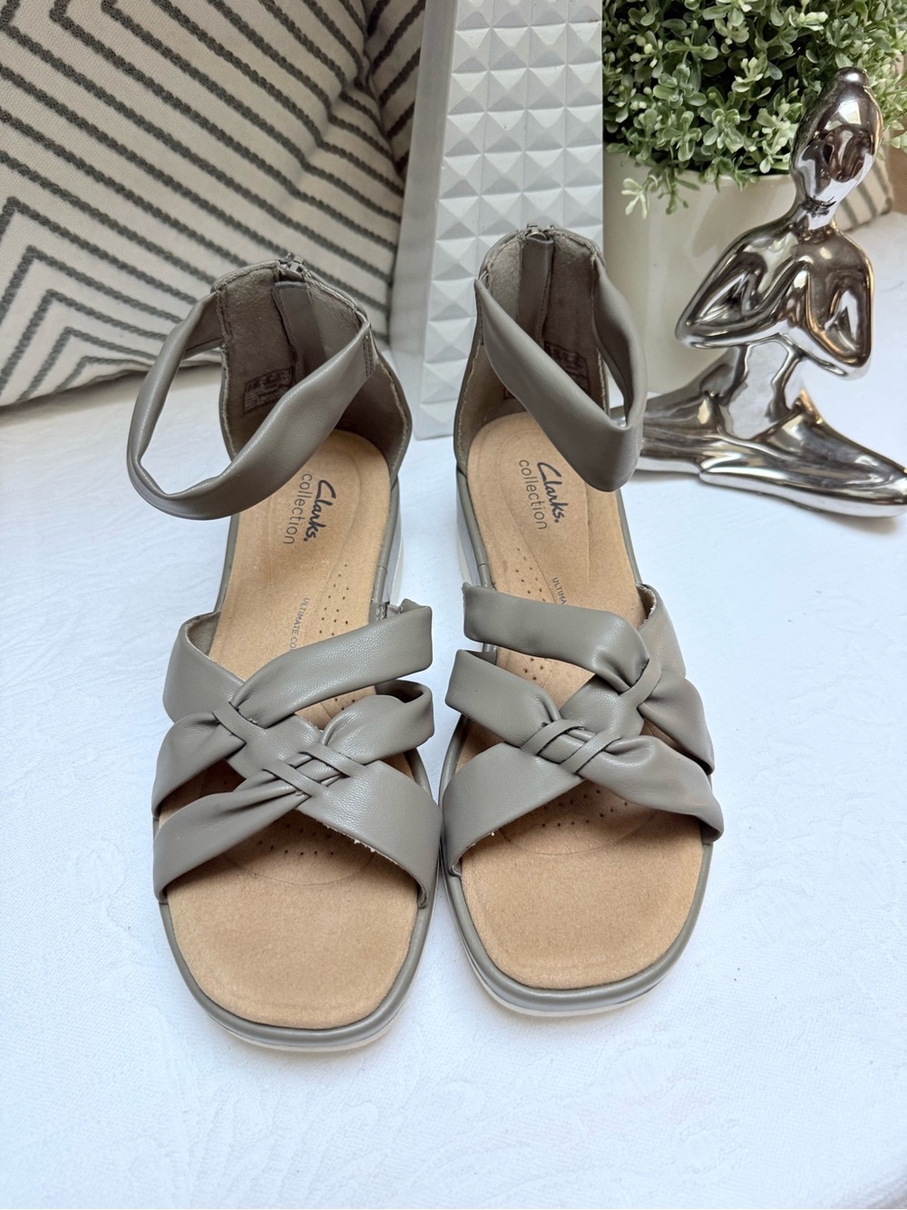 Clarks Taupe Knotted Ankle-Strap Sandals